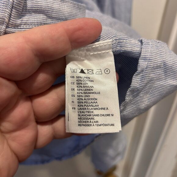 H&M Blue Striped Linen Rayon Button Up Top Blouse Women’s Sz 10 Beachy‎ Summer - Picture 7 of 8